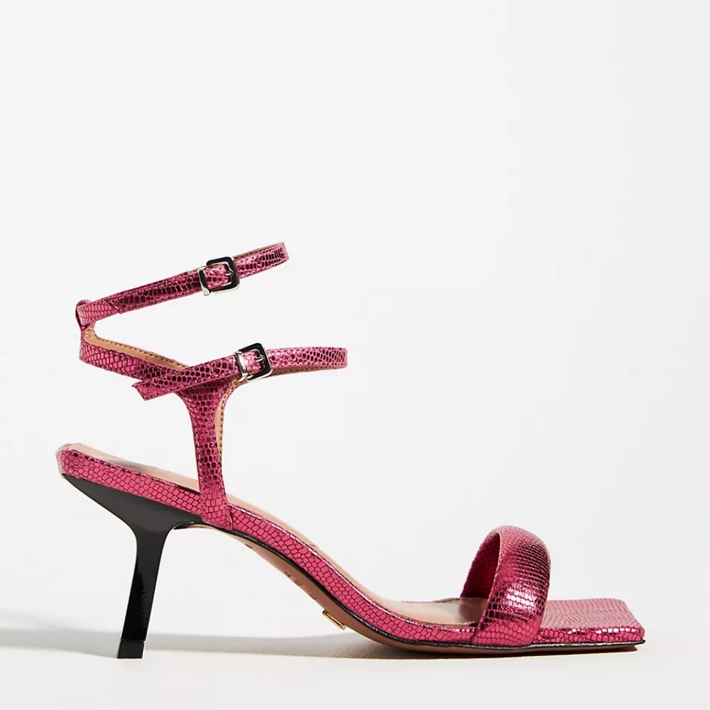 ANTHROPOLOGIE VICENZA SEXY STRAPPY SANDLE METALLIC PINK KITTEN HEEL